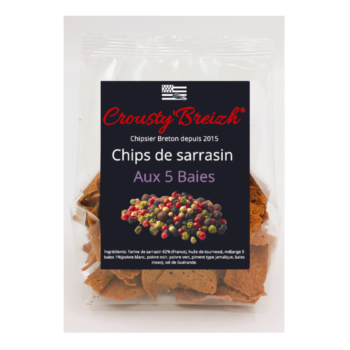 Chips de sarrasin croustillante avec des notes grillées de sarrasin torréfié, très peu salé et moins grasse qu'une chips de pomme de terre.
Vous pouvez l'accompagner avec des sauces ou tartinables comme le guacamole, houmous, tapenade, foie gras, caviar, rillettes de poissons et autres variétés de dips.

Les chips de sarrasin sont devenues incontournable pour vos apéritifs. Le sarrasin est naturellement sans gluten.
Savourez-les sans modération !