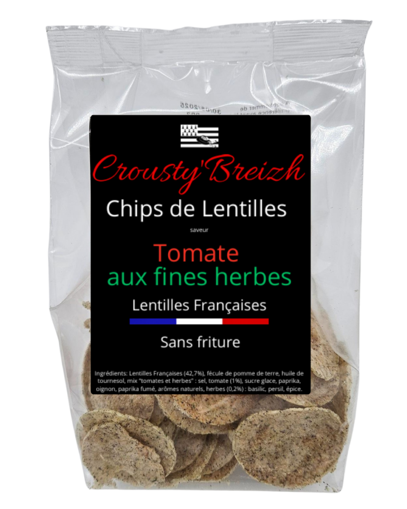 Chips de lentilles Françaises TOMATE et FINES HERBES LOT 5 sachets